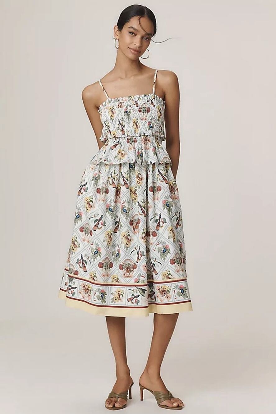 Anthropologie Smocked Peplum Midi Dress